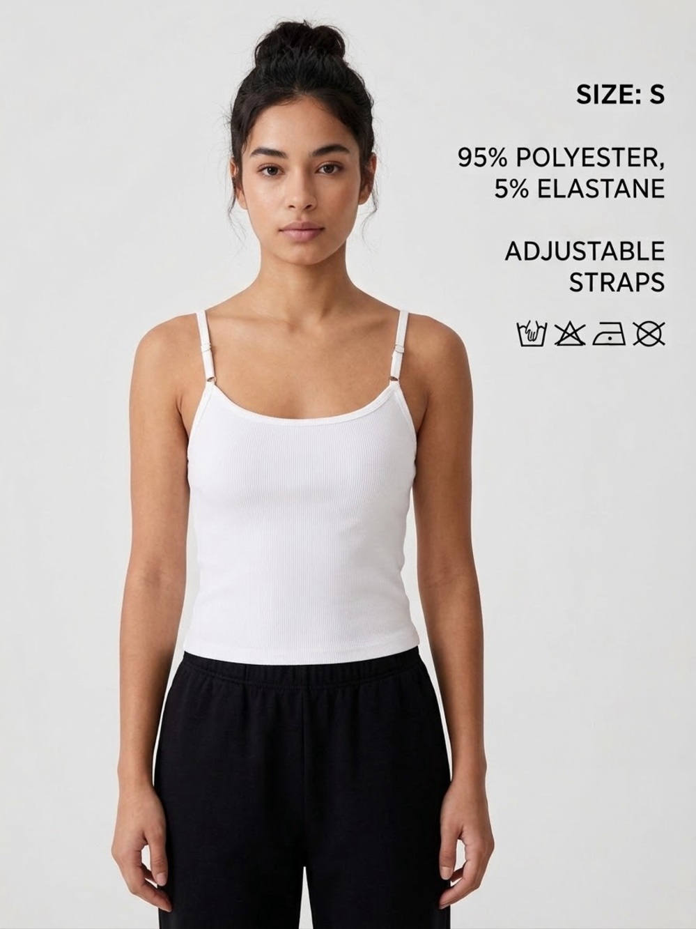 White Ribbed Spaghetti Strap Crop Tank Top | Size S